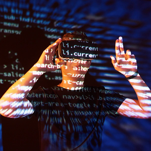 Person with code overlay